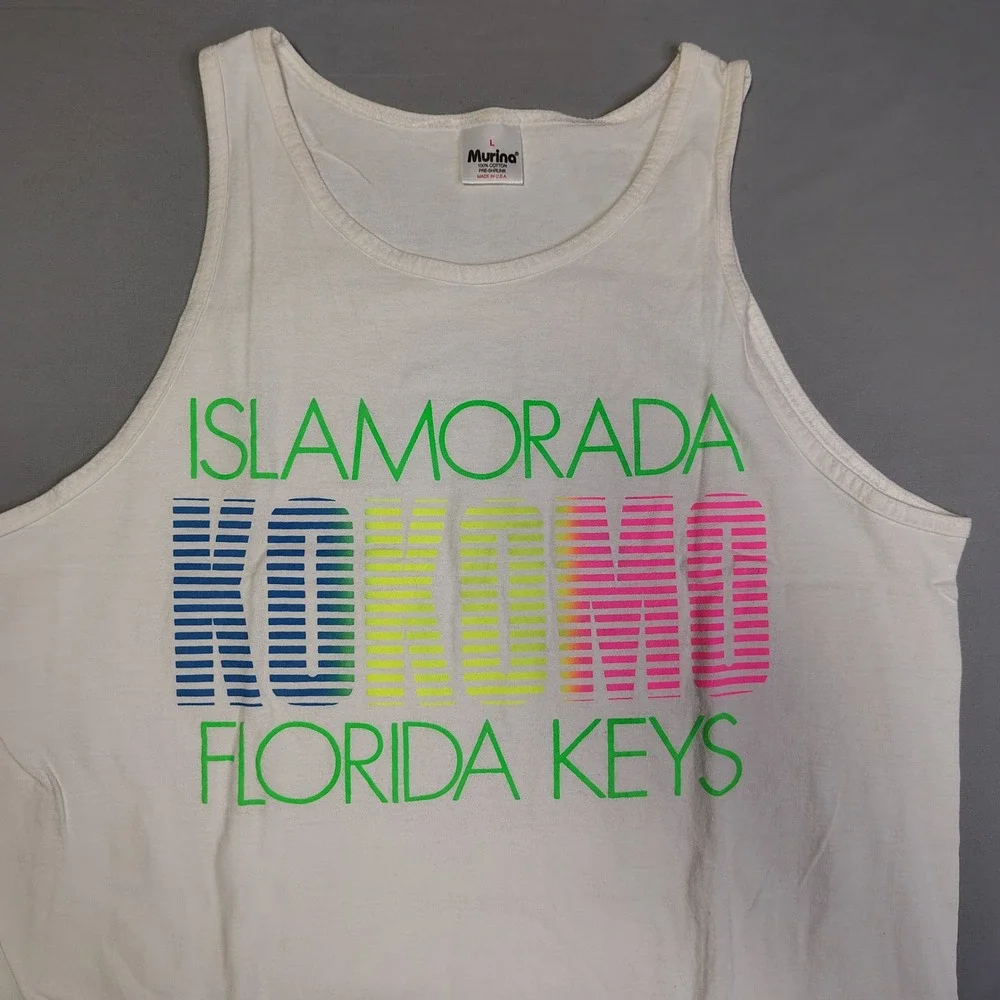 Vintage Murina Islamorada Kokomo Florida Keys Tank Top Mens Large White Neon USA - Picture 2 of 8